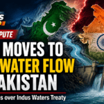 News thumbnail showing India-Pakistan water dispute with maps, river flow and dam imagery as tensions rise over the Indus Waters Treaty.