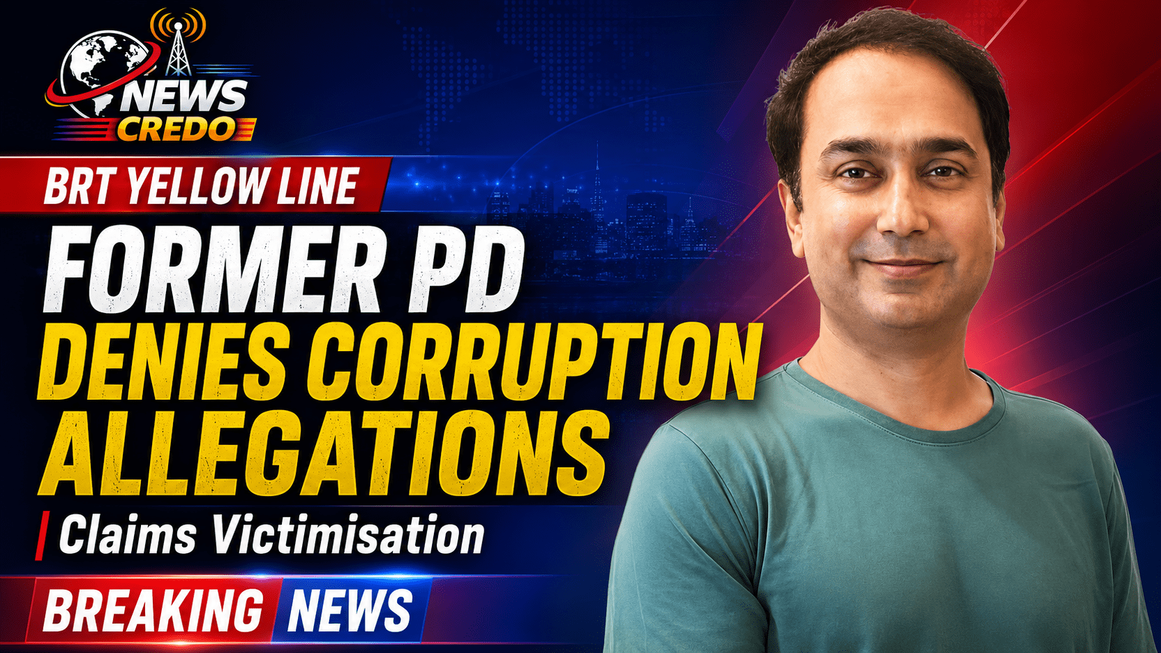 Former BRT Yellow Line Project Director pictured in a news thumbnail as he denies corruption allegations and claims victimisation over ACE action in Sindh.